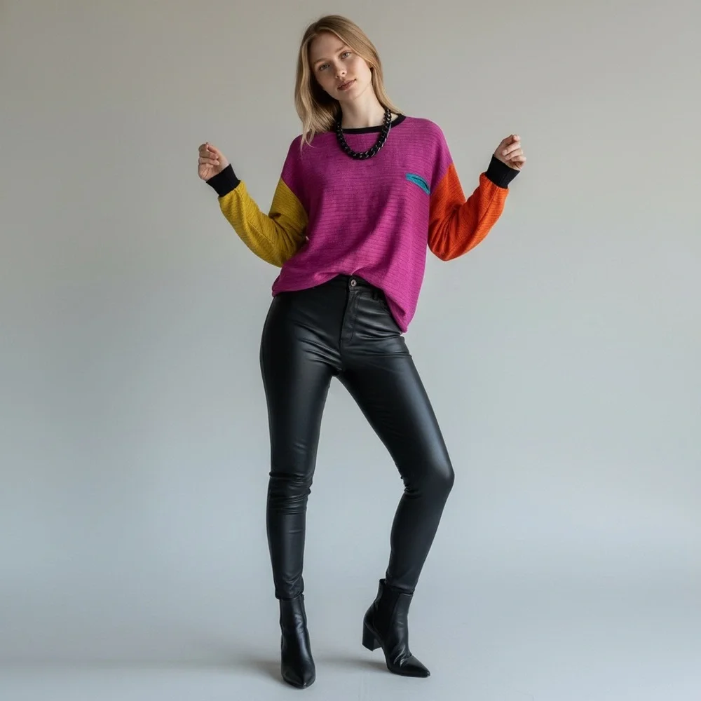 Karen Kane Colorblock Rayon Long Sleeve Top Women’s 8 - Picture 2 of 10